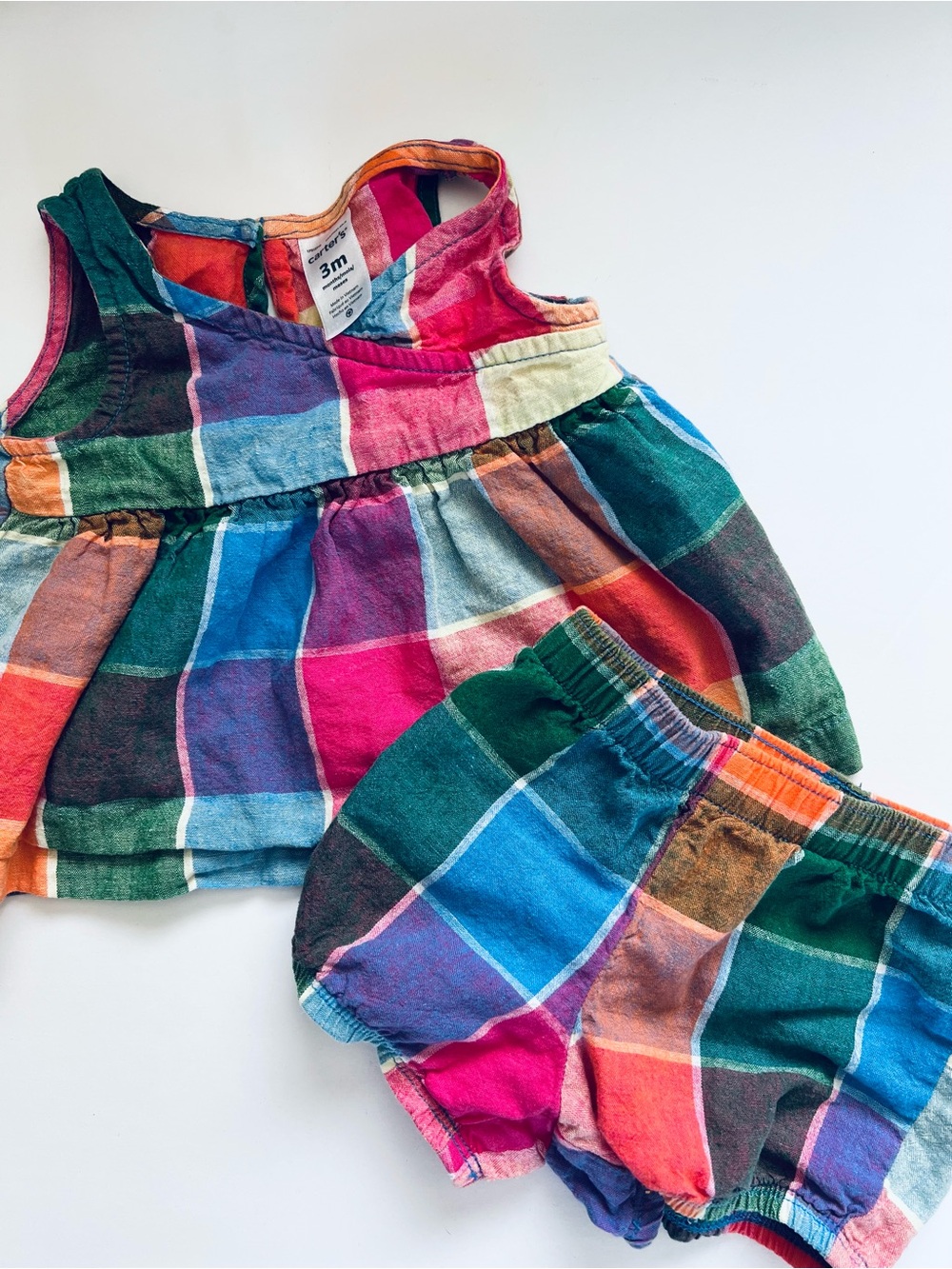 Carter’s linen blend plaid baby girl tank top and shorts set